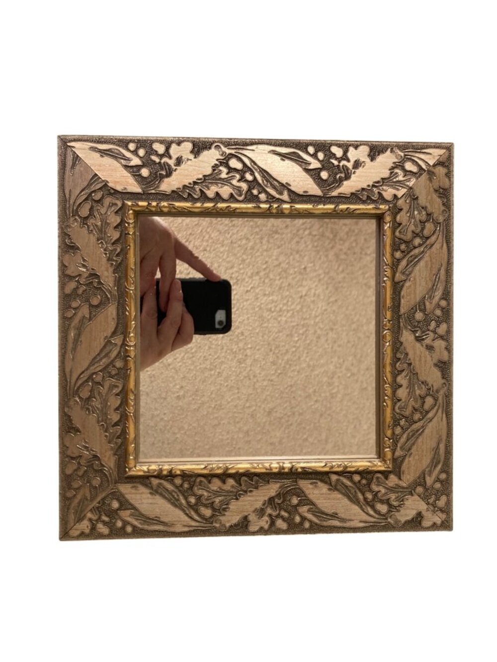 Square Mirror With Ornate Gold And Bronze Wooden Frame